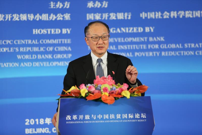 November 1, 2018: Jim Yong Kim, president of the World Bank Group, delivers a keynote speech at the opening ceremony of an international forum on poverty reduction held in Beijing.